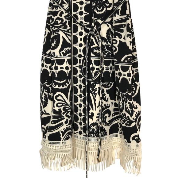 Tahari ASL Border Print Dress Sleeveless Fringe Trim Sheath Mini Black White 12 - Picture 6 of 9